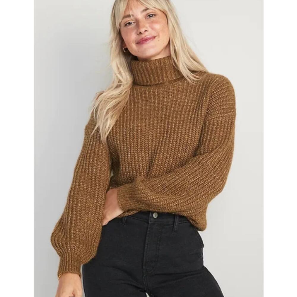 Old Navy Marled Shaker-Stitch Tunic-Length Turtleneck Sweater - Large